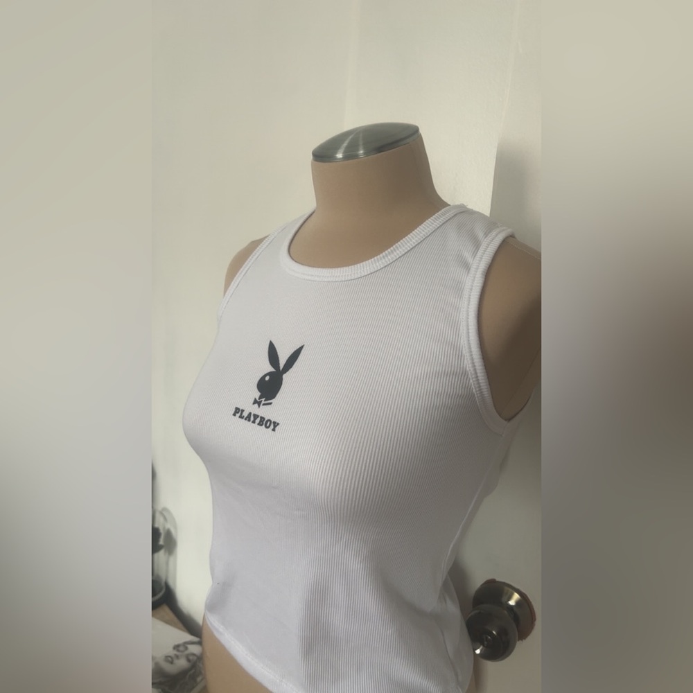 PLAYBOY White Fitted Crop Tank Top